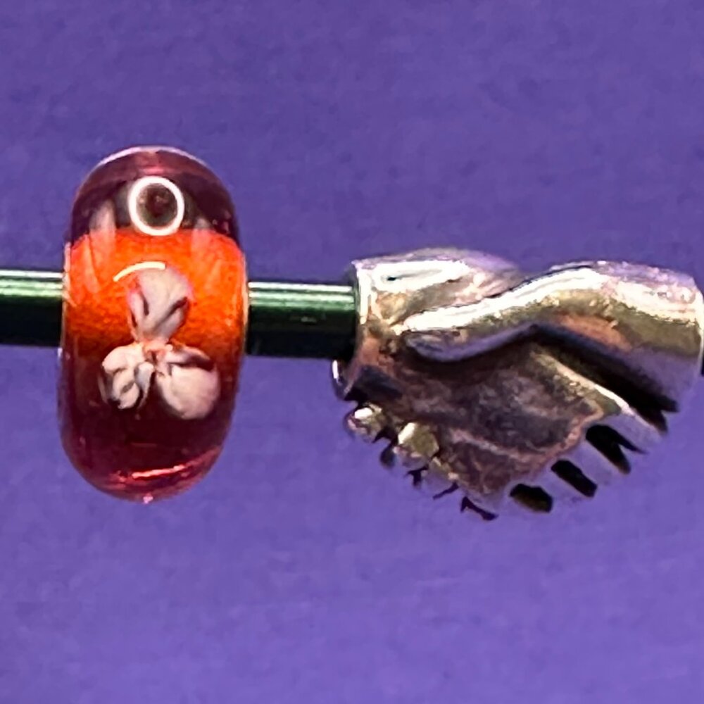 Authentic Trollbeads Set of 2 Retired .925 “Friendship” & “Beige Flower” Beads